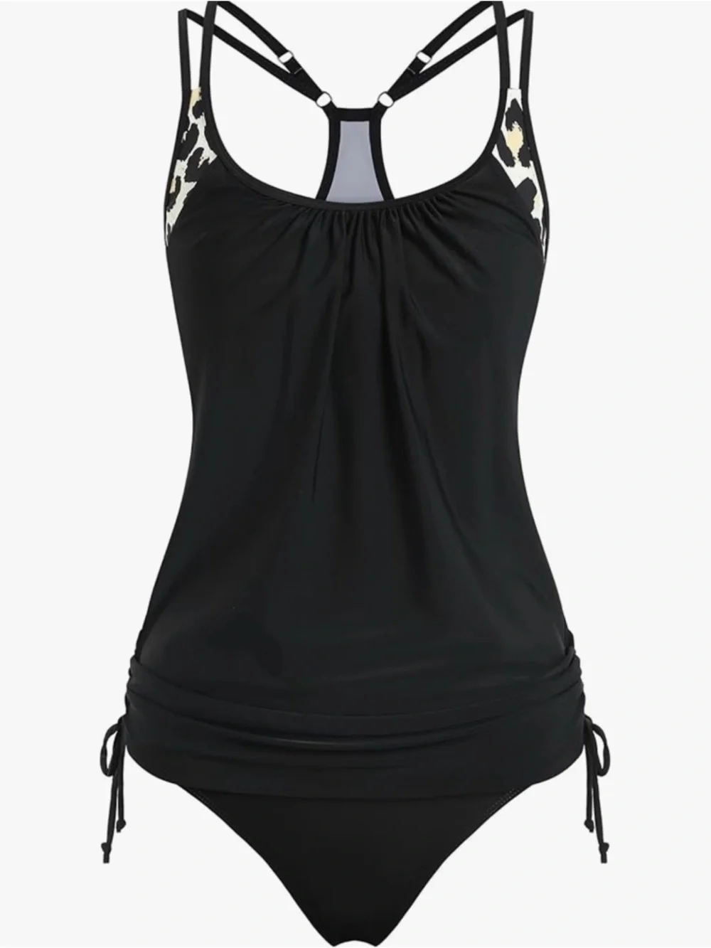 Zaful Black Tankini with Camo-Trim Straps